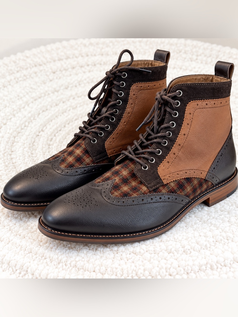 Stacy Adams Finnegan Wingtip Boots Men’s 13 Brown Plaid Brogue Lace Up
•
